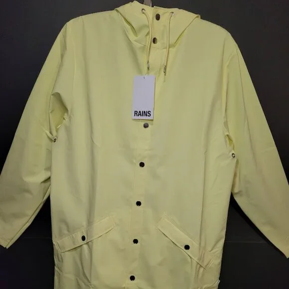 NWT RAINS Waterproof Long Snap Front Rain Jacket Straw M - Picture 1 of 16